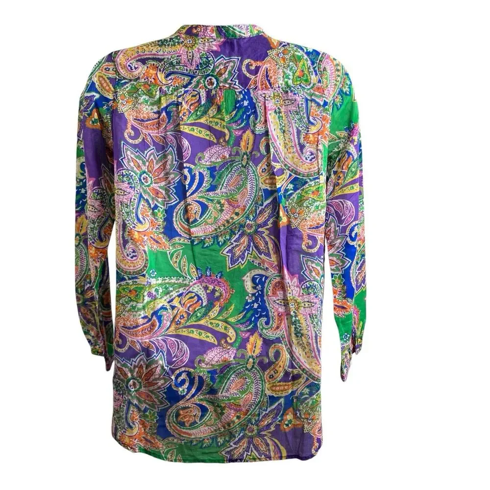 Ralph Lauren Girls‎ Green Purple Paisley Popover Shirt Size 10 Preppy Old Money